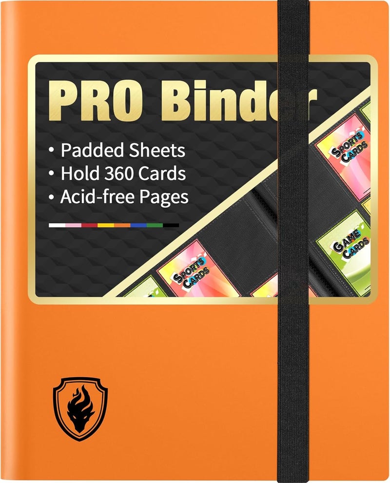 Fabmaker Heavy Duty Card Binder, 9 Pocket Trading Card Binder Holds 360 Cards, Sleek Side-Loading Card Album, Sturdy Card Collection Folder for Game Cards, Sport Cards, Orange - Image 1